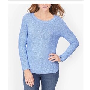 Talbots Shaker Stitch Sweater Pima Cotton Marled Blue Crew Neck Size Small